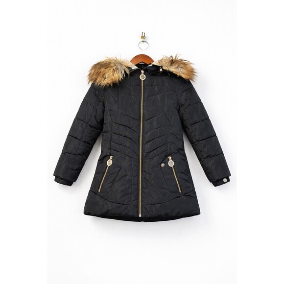 Dkny Other - DKNY Girls Black Puffer Coat Faux Fur Hood Zip Jacket Size 7/8 S/P Warm